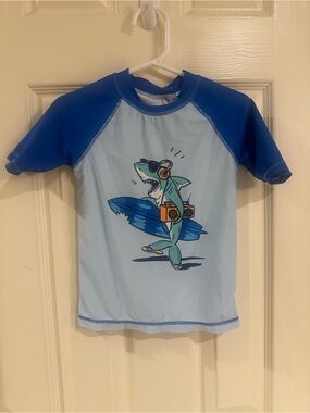 Panama Jack Kids Light Blue and Royal Blue Shark Surf Rashguard